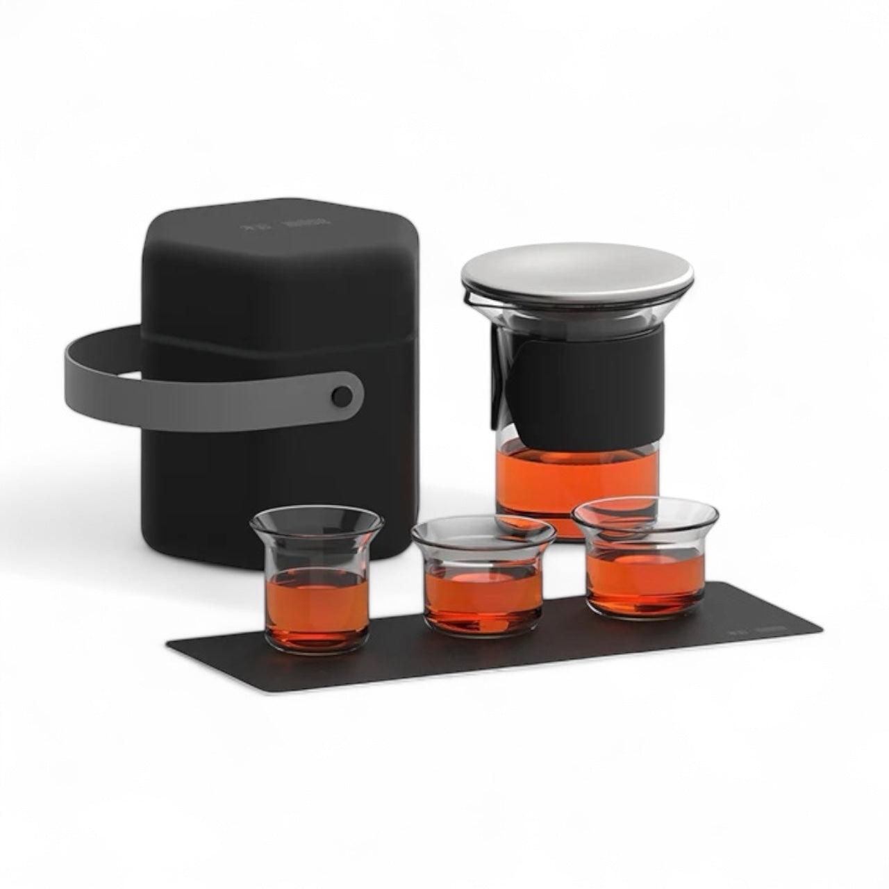 modern glass travel set product photo for traditional tea brewing
