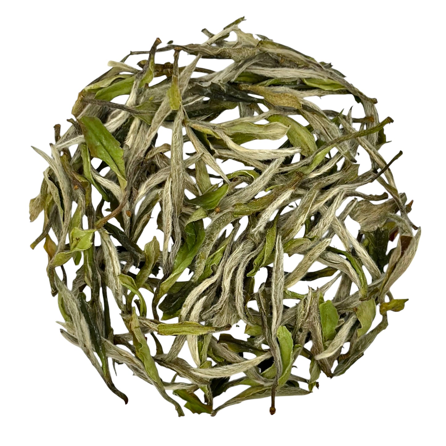 a circle of bai mu dan (white peony) tea leaves