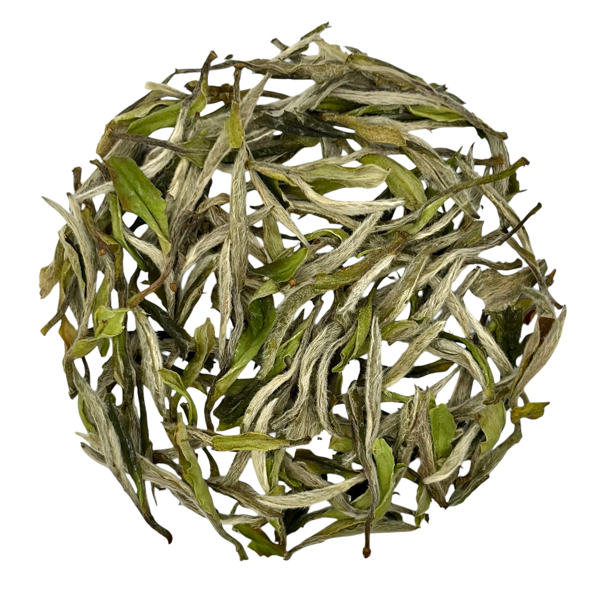 a circle of bai mu dan (white peony) tea leaves