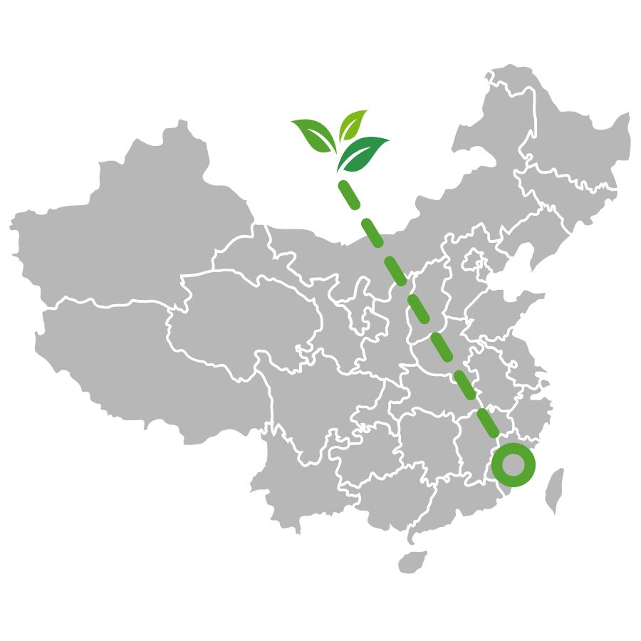 a map showing where iron goddess (tie guan yin) is grown, in anxi county, Fujian, China. 
