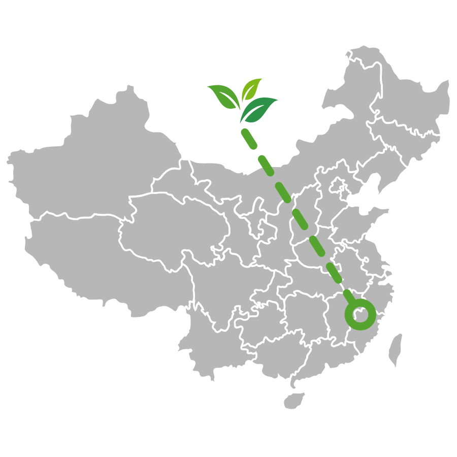 a map showing the origin of imperial red robe (da hong pao) tea, in Fujian, China.
