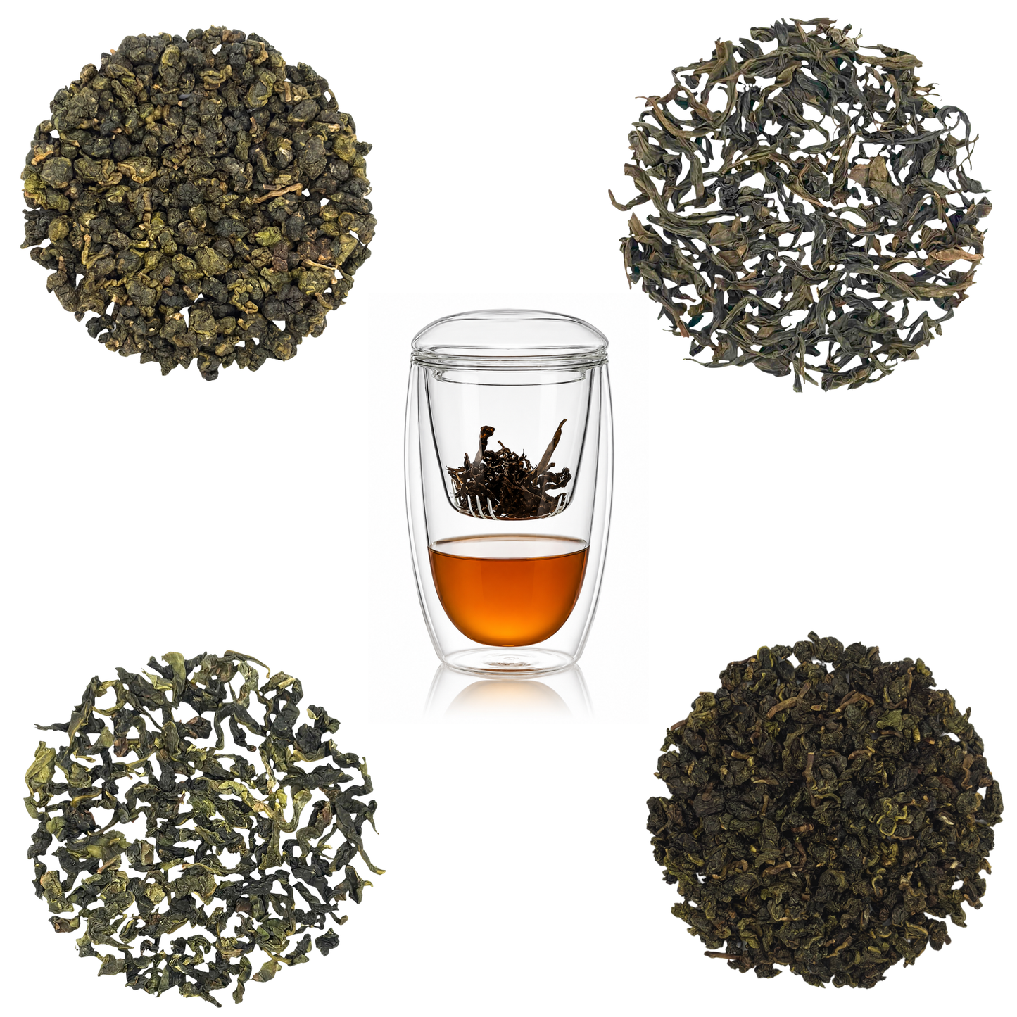 4 Oolong Sampler Pack w / Double-Walled Glass Infuser Set