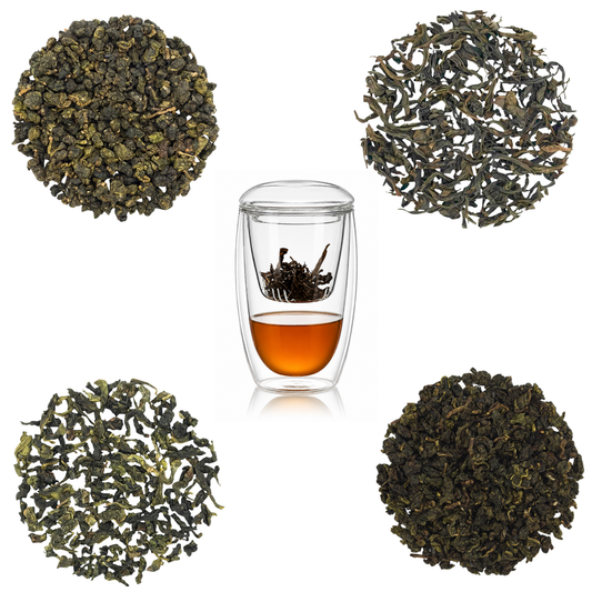 4 Oolong Sampler Pack w / Double-Walled Glass Infuser Set